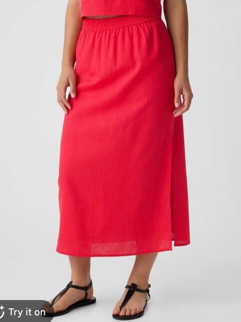 Gap Linen-Blend Midi Slip Skirt Size XL in Slipper Red
